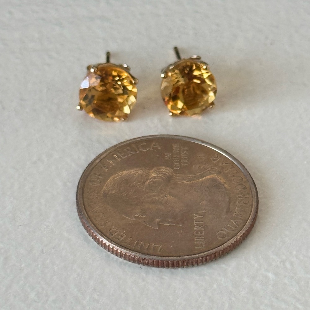 Genuine Citrine Large Studs Solid 14k Yellow Gold - image 6